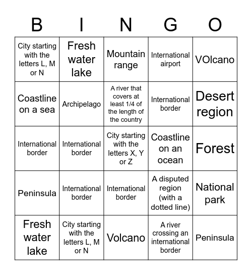 Geography bingo Card