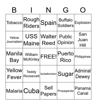 American Imperialism Bingo Card