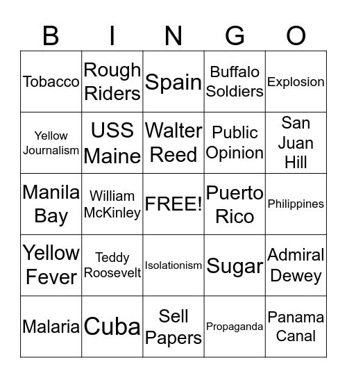 American Imperialism Bingo Card