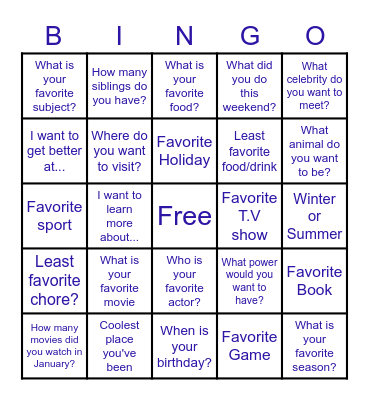 All About Me Bingo Card
