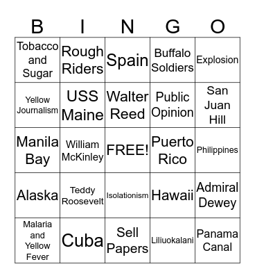 American Imperialism Bingo Card