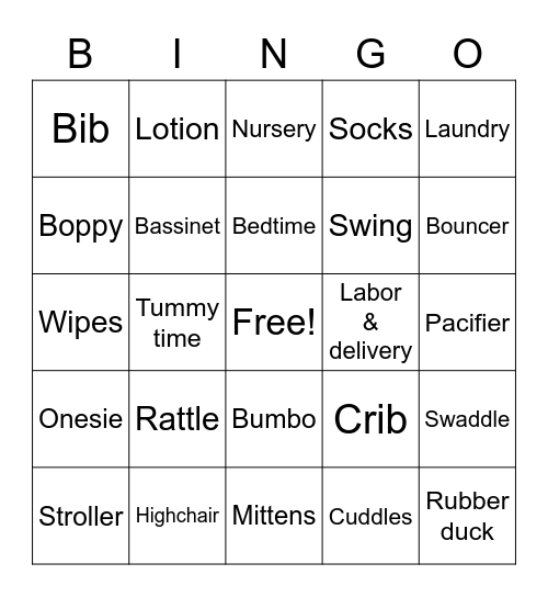 Baby Bingo Card