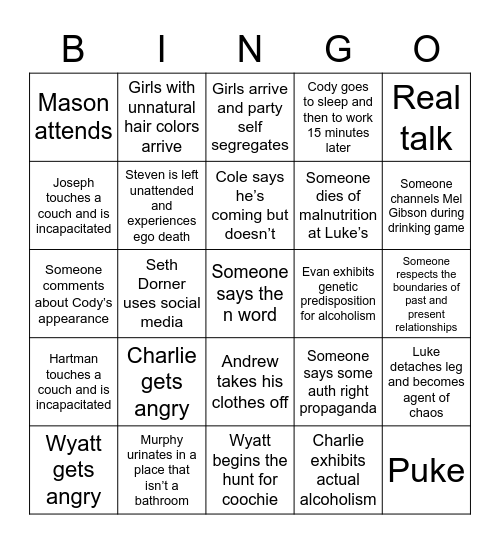 Cole and The Steele’s Bingo Card