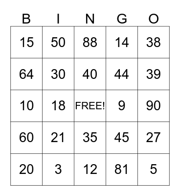 Multiplication Bingo Card