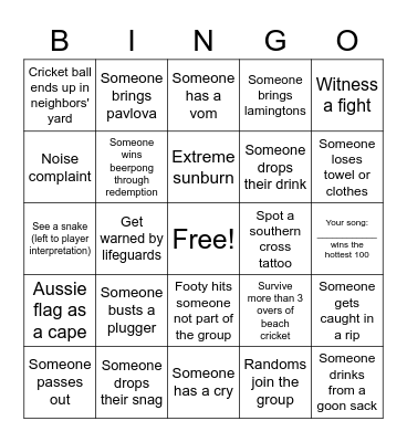 Australia Day Weekend Bingo Card