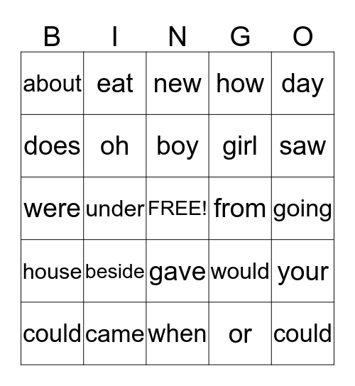 2G Bingo Card