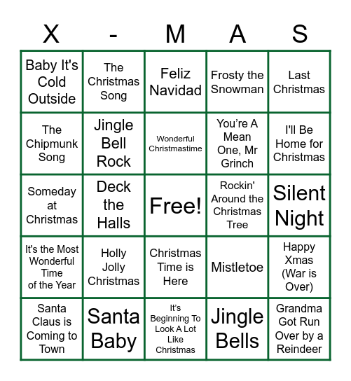 Christmas Music Bingo Card