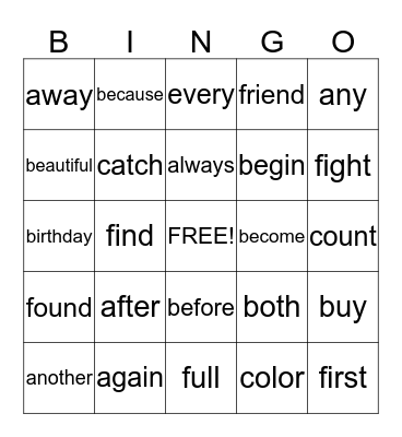 1B Bingo (First 24) Bingo Card