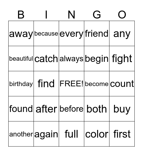 1B Bingo (First 24) Bingo Card