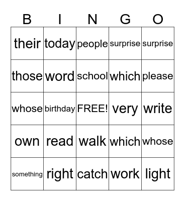 1B Bingo #3  Bingo Card