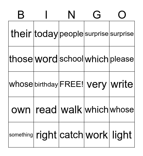 1B Bingo #3  Bingo Card