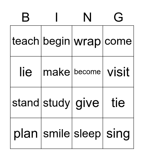 Present Continuous Bingo Card