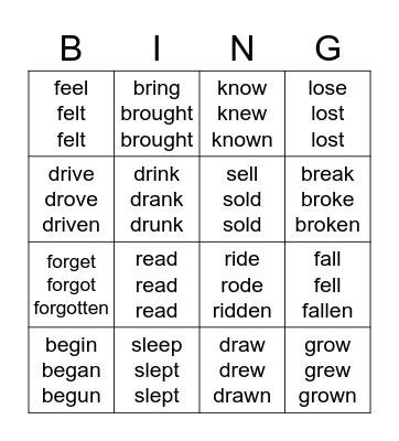 irregular verbs asia Bingo Card