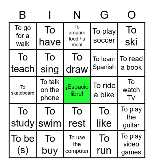 Los infinitivos Bingo Card