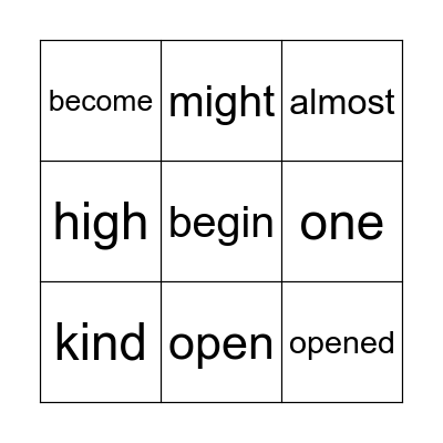 High-Frequency Word Bingo Card