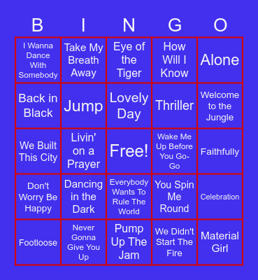 PHS Choir - Name That Tune: 80s Edition Bingo Card