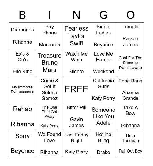 MUSIC Bingo Card