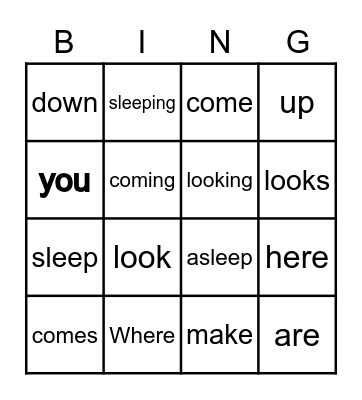 Sight Words Bingo Card