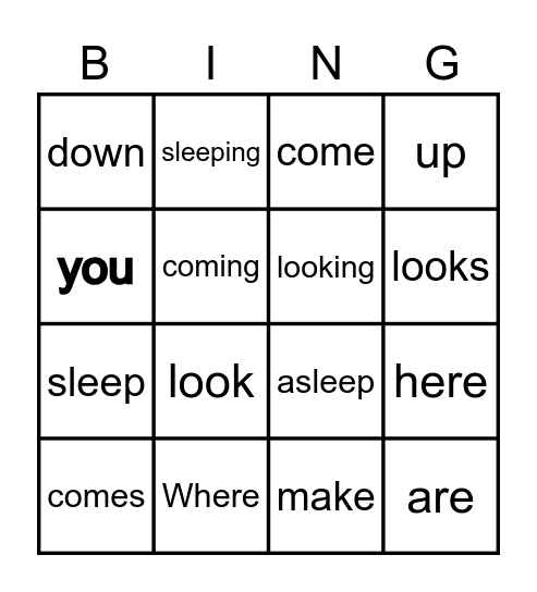 Sight Words Bingo Card