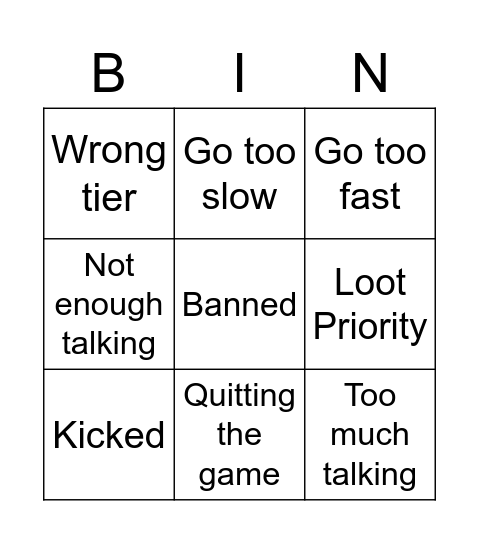 FFXIV Static Leaver Reasons Bingo Card