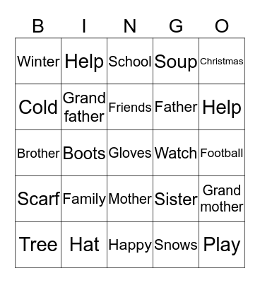 Unit 4: My Family Bingo Card
