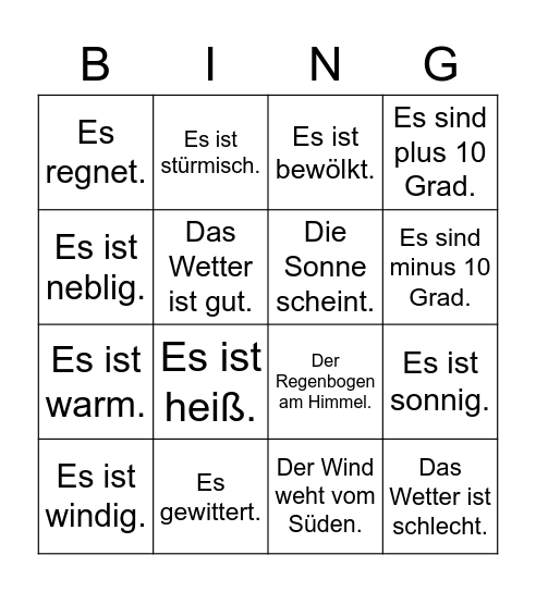 Das Wetter Bingo Card