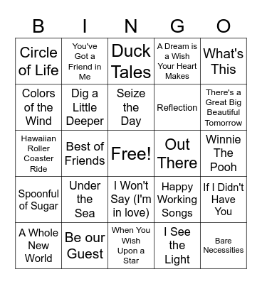 Disney Name That Tune Bingo Card