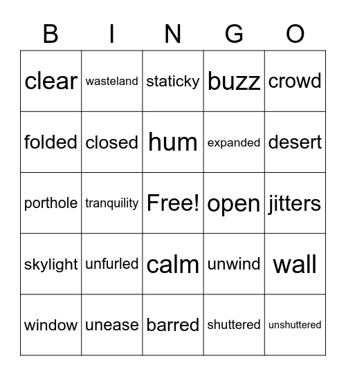 Vocabulary Bingo Card