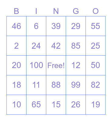 ADDITION Bingo Card