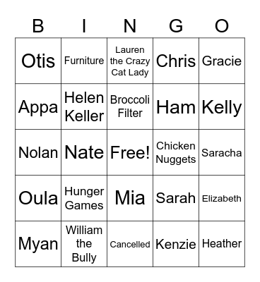 Family Game Night Bingo Card