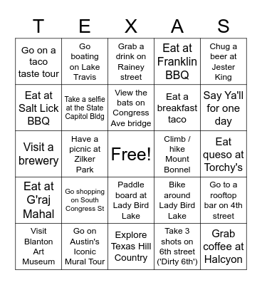 A selfie is required with each square! Bingo Card