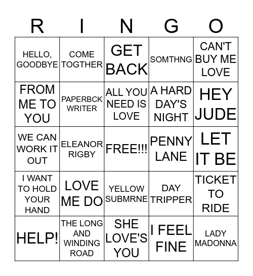 The Beatles #1's Bingo Card