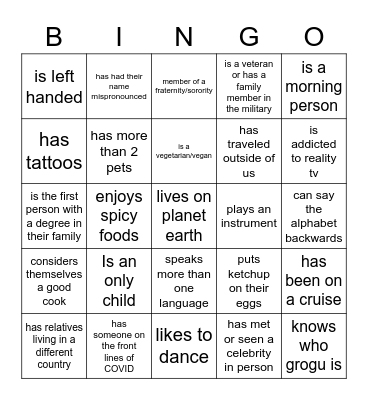 Diversity Bingo Card