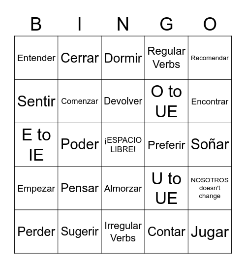 Repaso D - Irregular Verbs Bingo Card