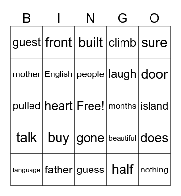 List 3&4 Red Words Bingo Card