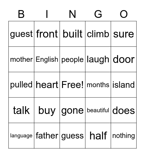 List 3&4 Red Words Bingo Card