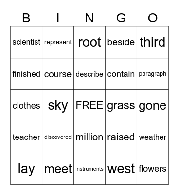 Fry Words 6th grade Bingo Card