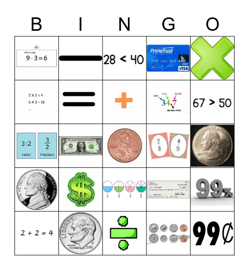 Math vocabulary with money Bingo Card