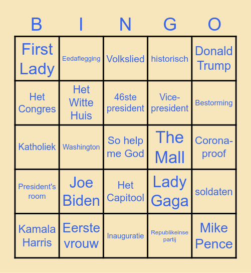 Inauguratie Joe Biden Bingo Card