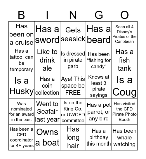 Ahoy! Match phrases across down or diagonal to win!  Bingo Card