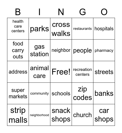 MY COMMUNITY Bingo Card