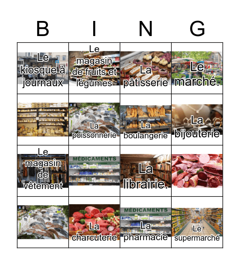 Les commerces Bingo Card