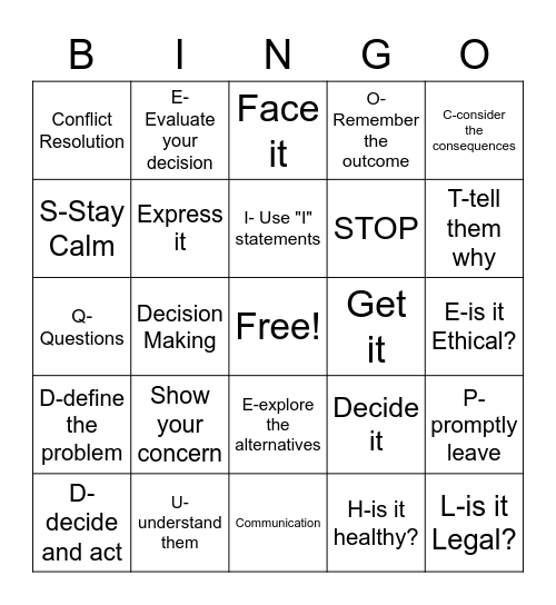 Communication Skills Bingo Card