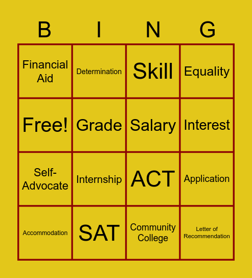 Testing and Admission Requirements Bingo Card