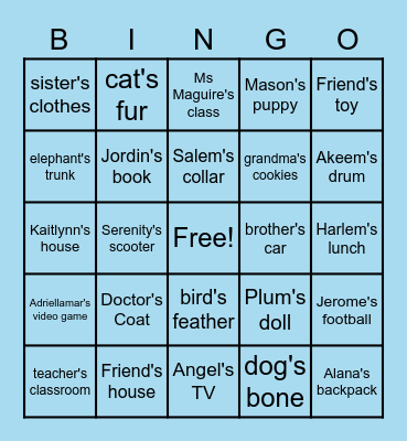 Possessive Nouns Bingo Card