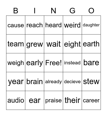 Vowel Digraphs Bingo Card