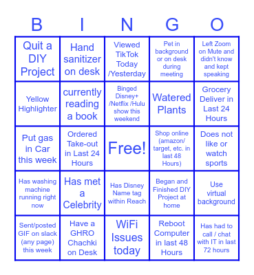 Operations and Business Planning - WFH Bingo Card