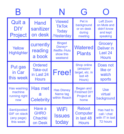 Operations and Business Planning - WFH Bingo Card