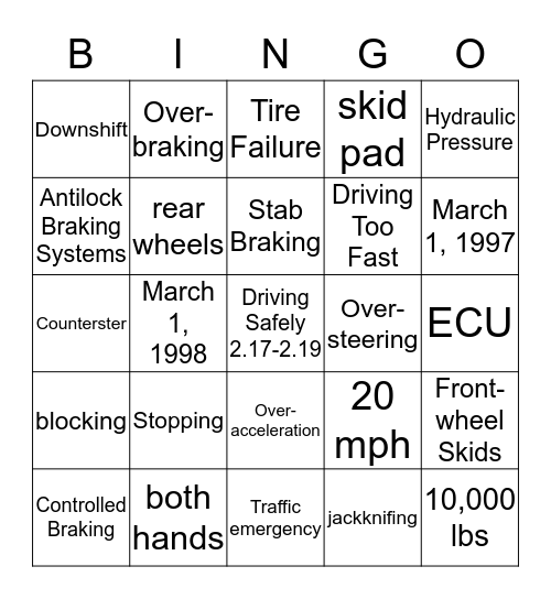 Section 2.17-2.19 Bingo Card