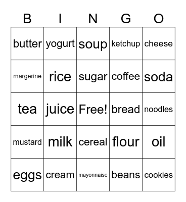 Food 2021 Bingo Card